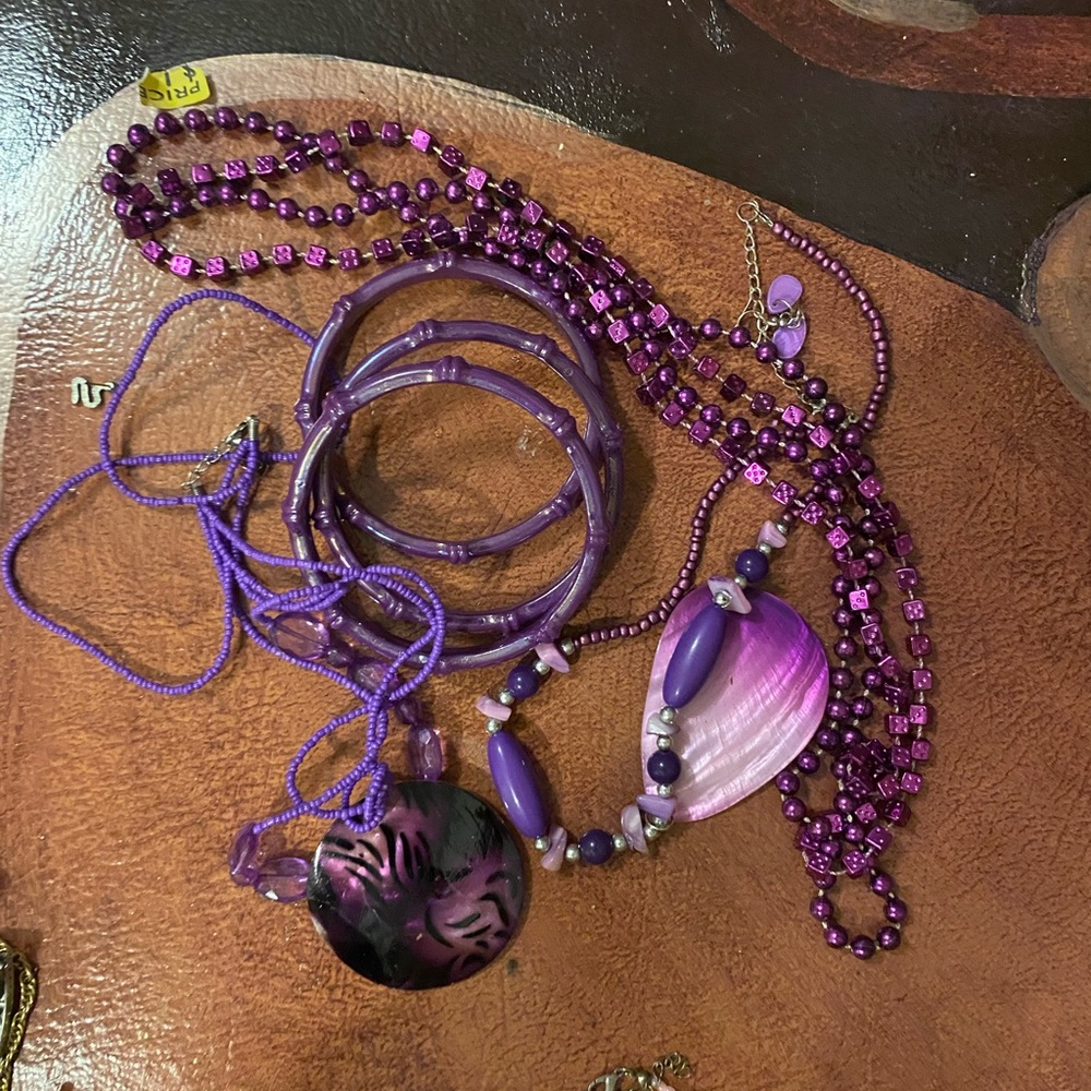 Purple Beaded Necklace and Bracelet Set